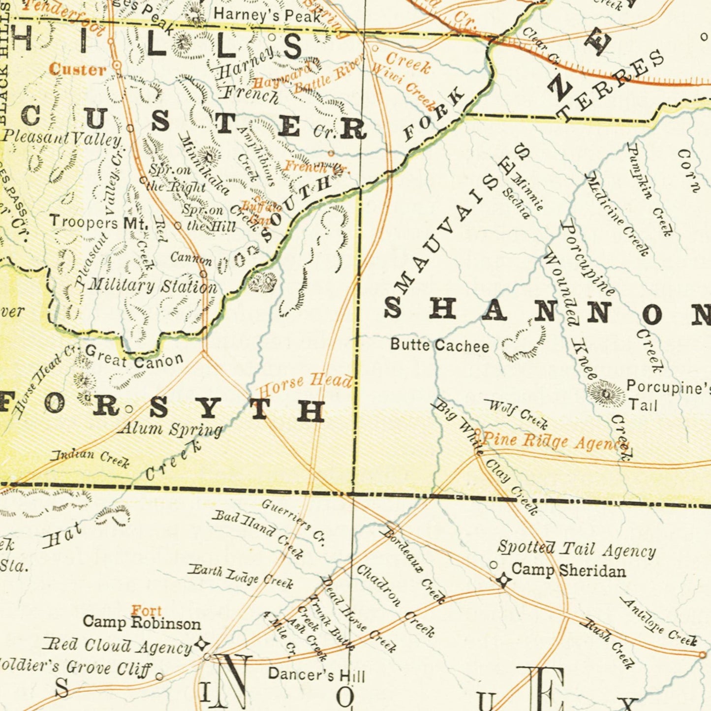 Historische Landkarte South Dakota um 1882