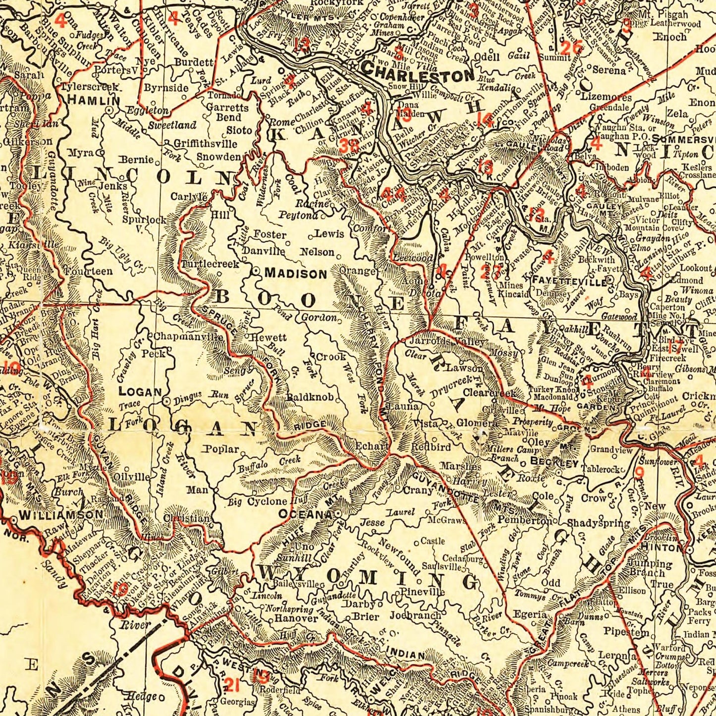 Historische Landkarte West Virginia um 1898