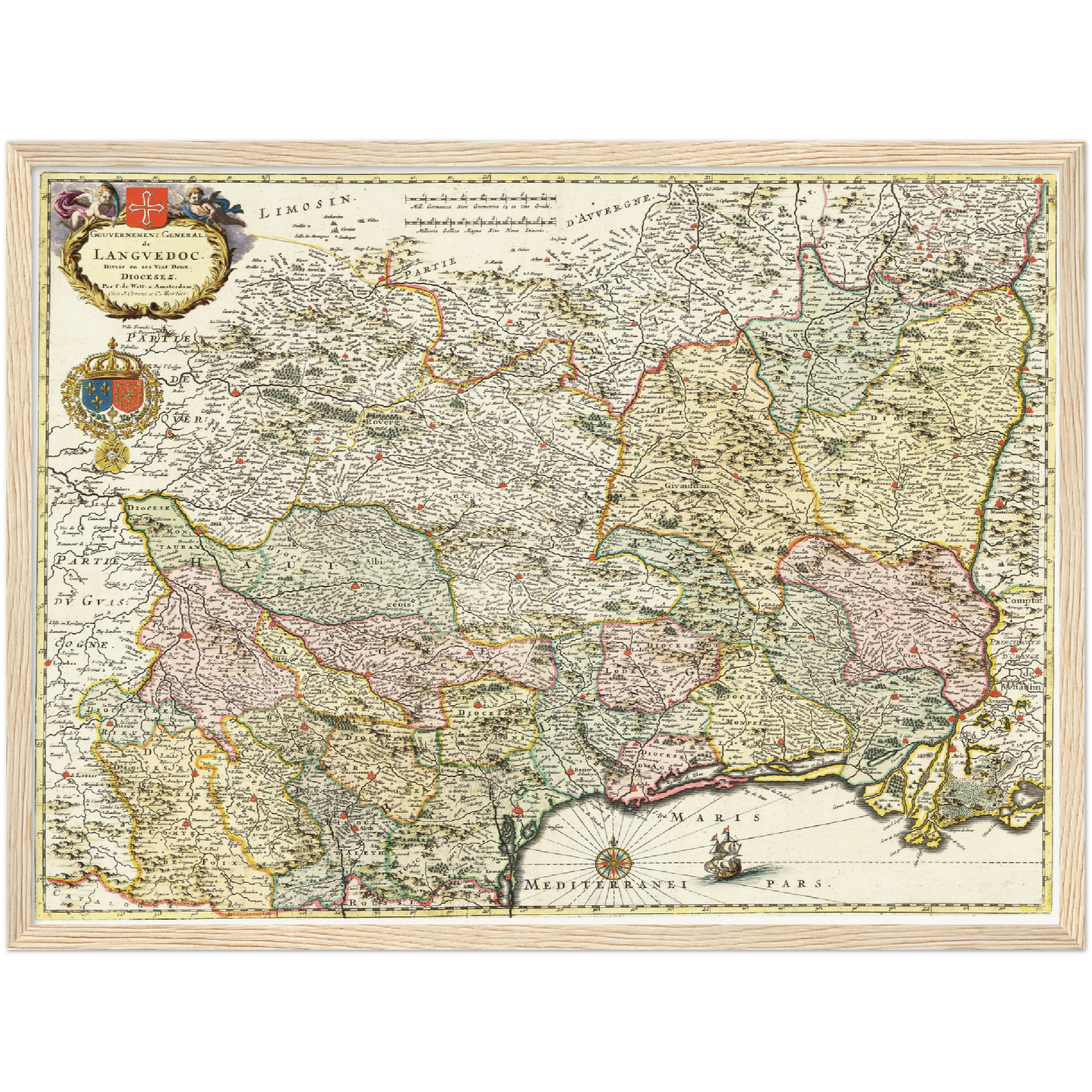 Historische Landkarte Languedoc um 1721