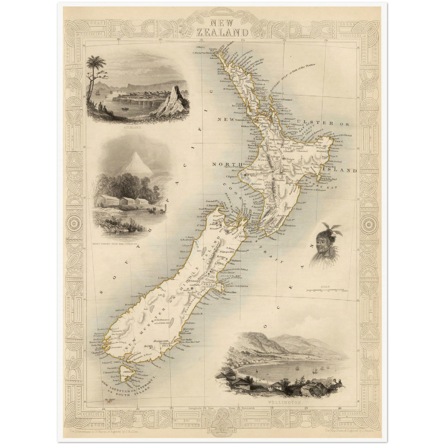Historische Landkarte Neuseeland um 1850