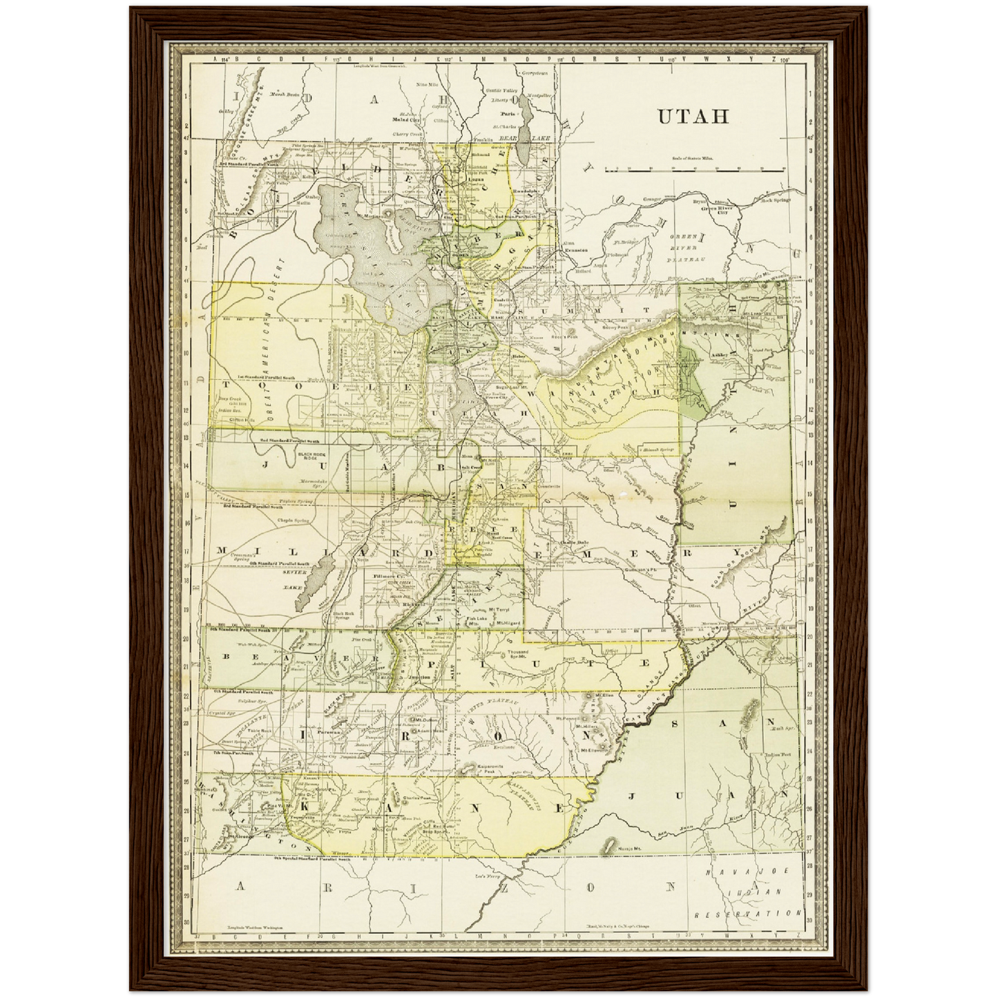 Historische Landkarte Utah um 1882