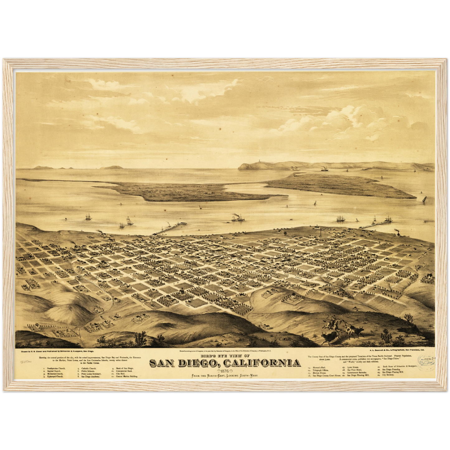 Historische Stadtansicht San Diego um 1876