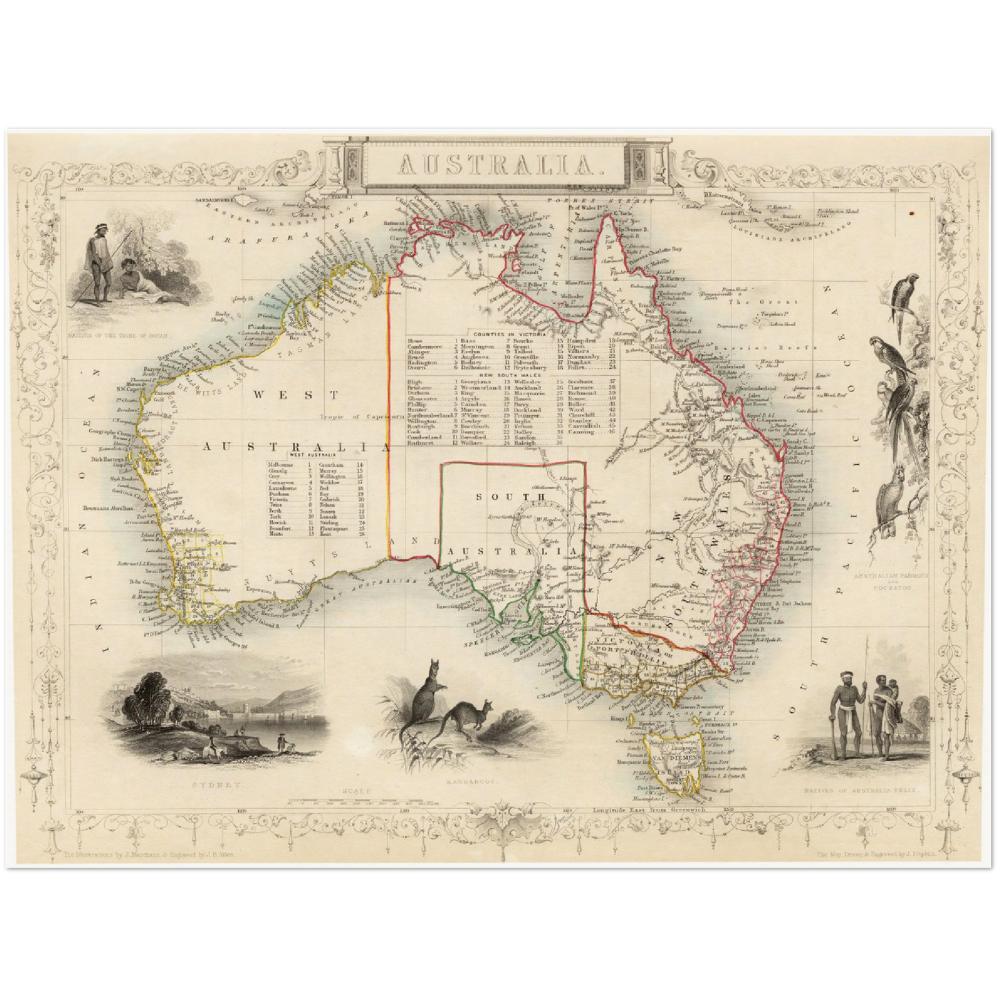 Historische Landkarte Australien um 1850