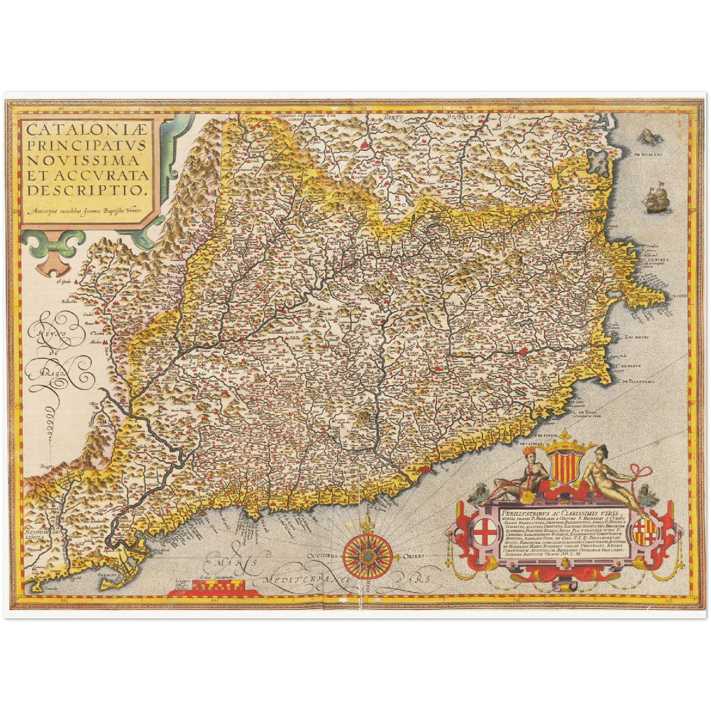 Historische Landkarte Katalonien um 1609