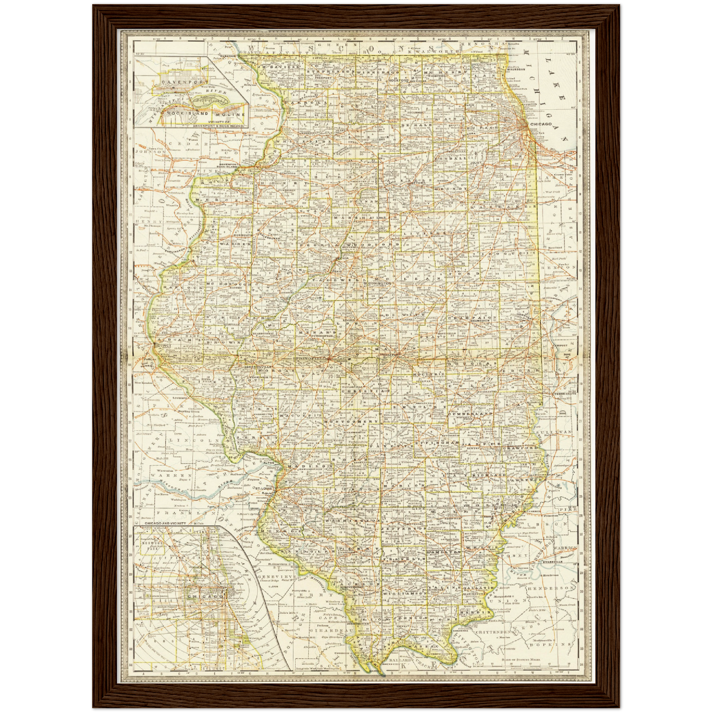 Historische Landkarte Illinois um 1882