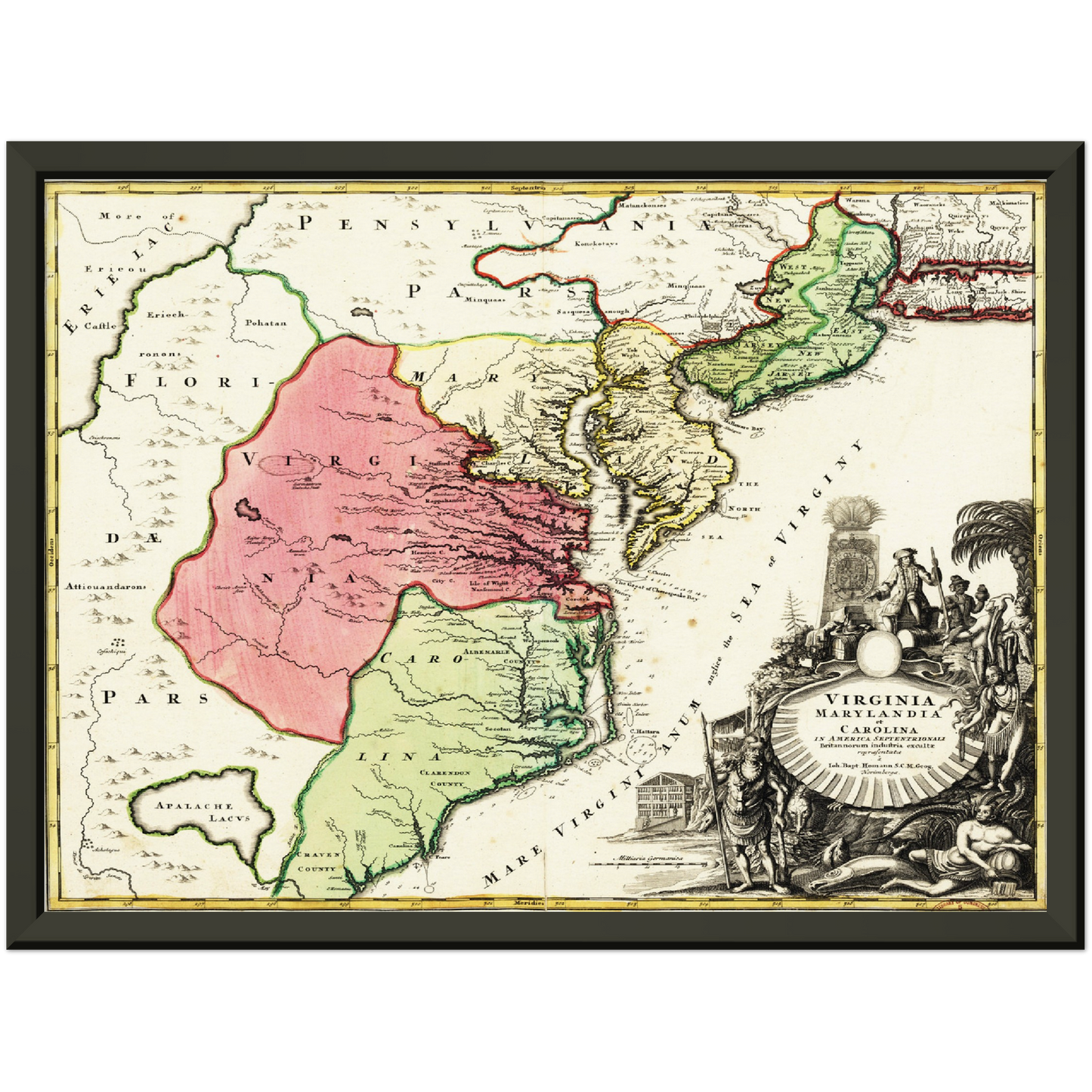Historische Landkarte Kolonie Virginia um 1750