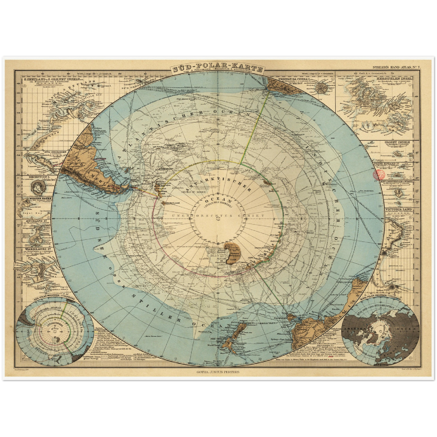 Historische Landkarte Antarktis um 1885