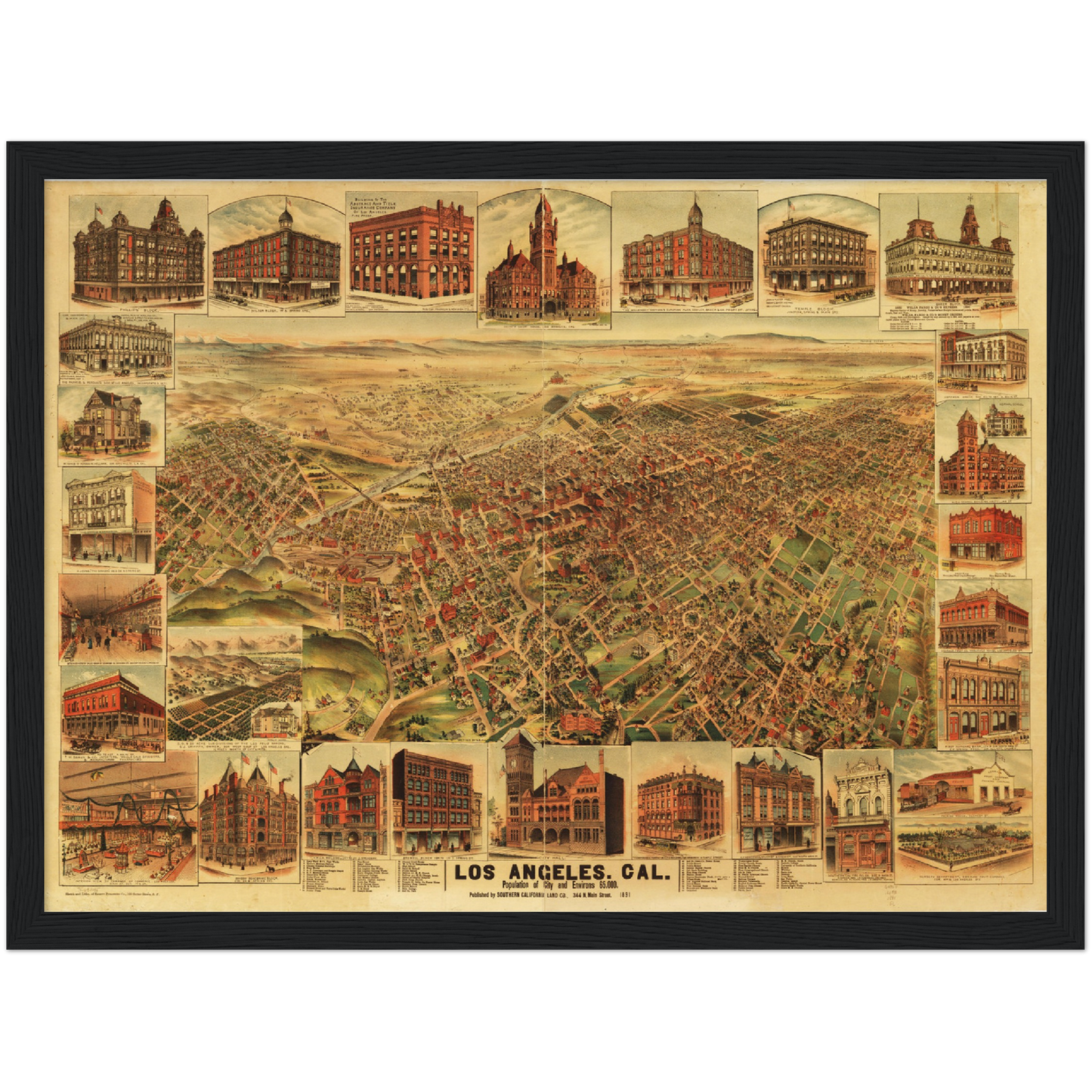 Historische Stadtansicht Los Angeles um 1891