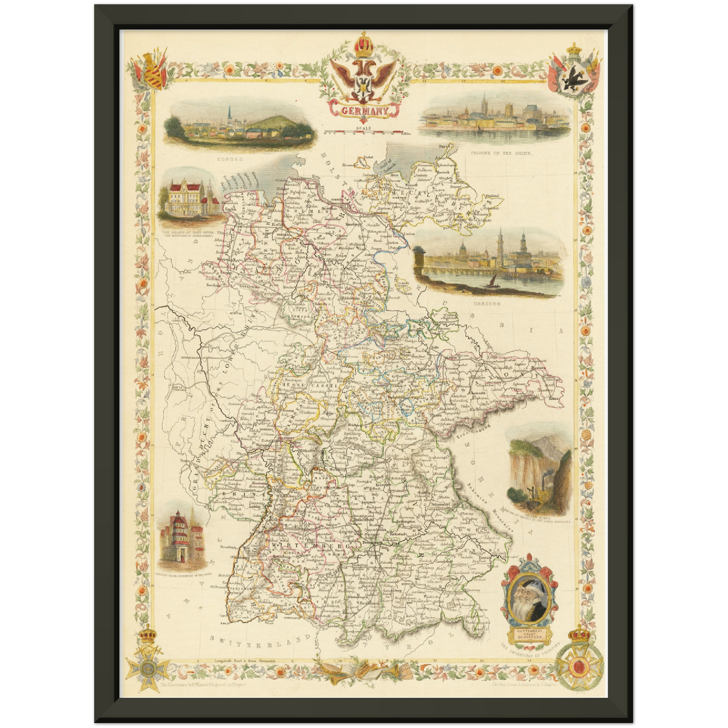 Historische Landkarte Deutschland um 1851