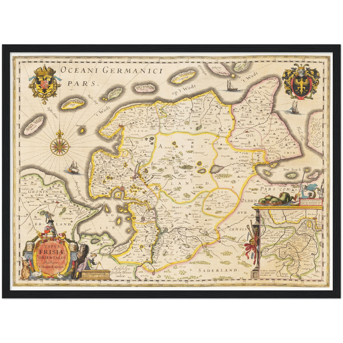 Historische Landkarte Ostfriesland um 1635