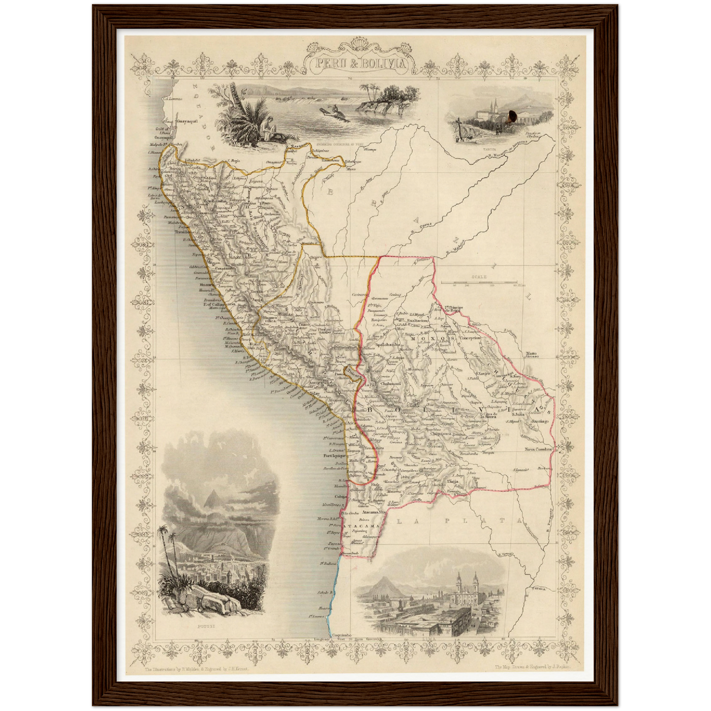 Historische Landkarte Bolivien & Peru um 1850