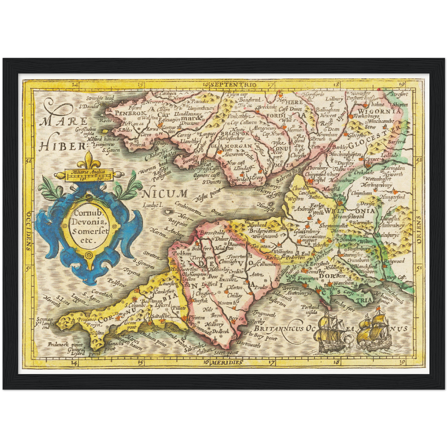 Historische Landkarte Cornwall um 1609