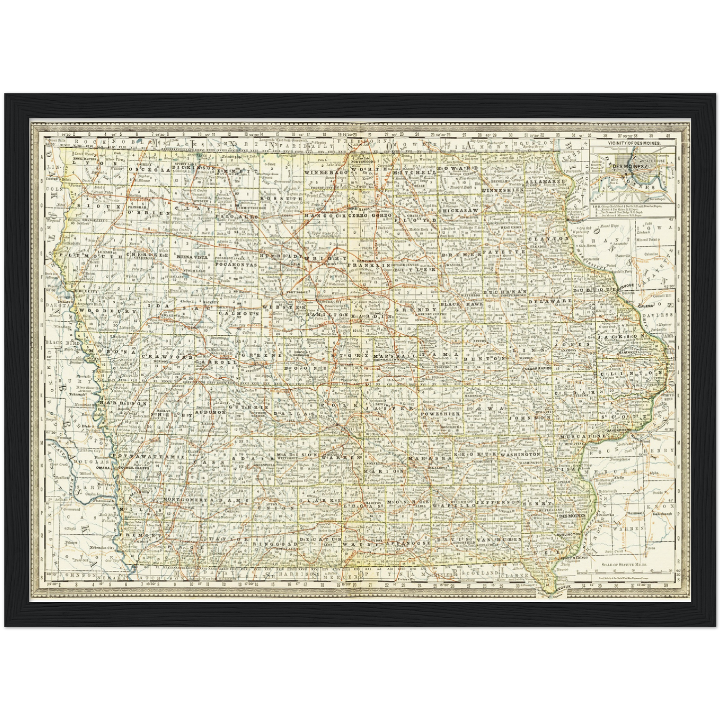 Historische Landkarte Iowa um 1882