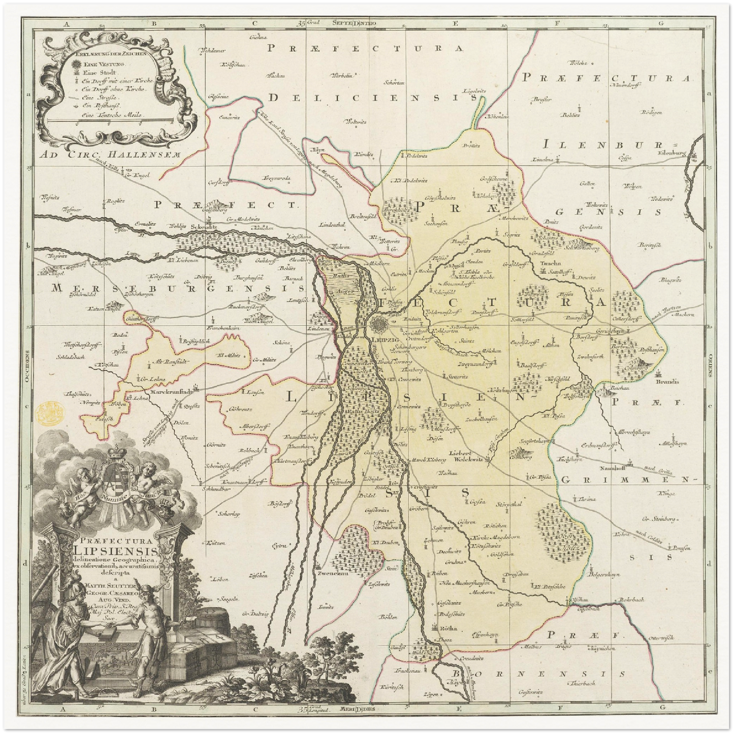 Historische Landkarte Leipzig um 1750