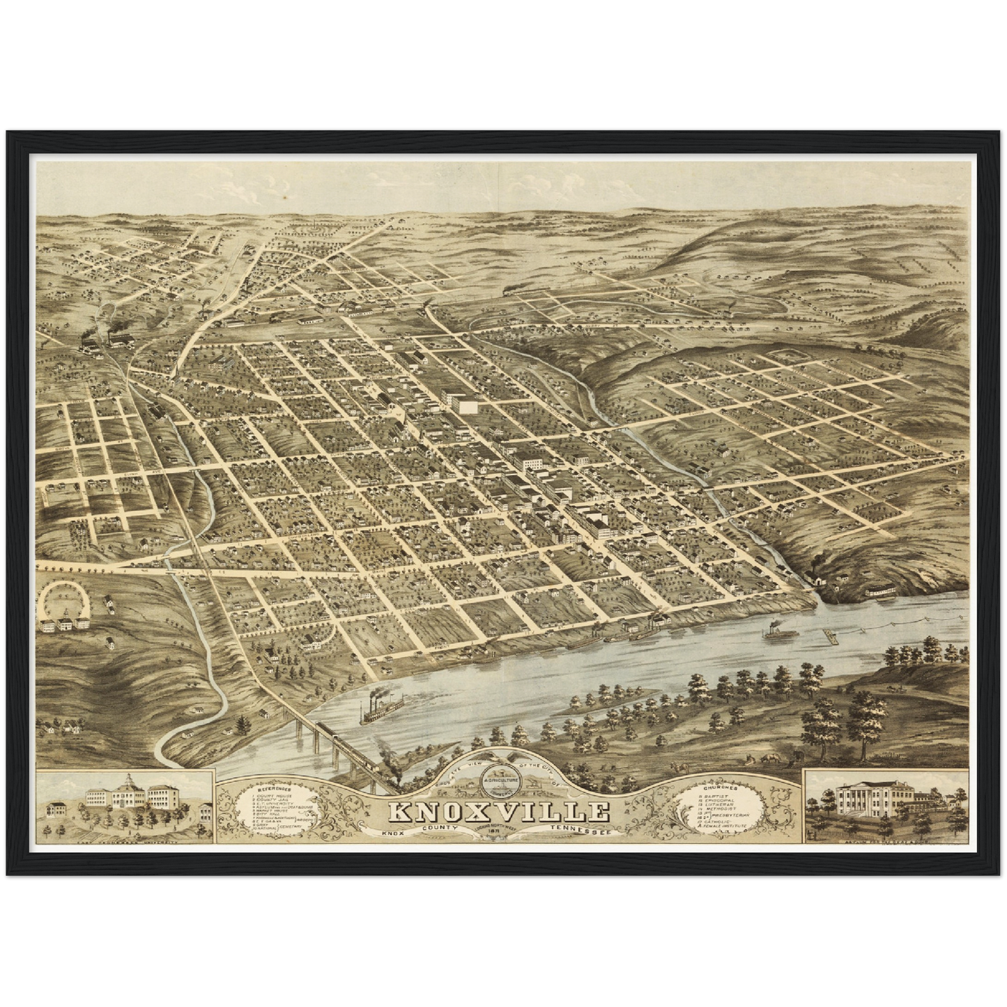 Historische Stadtansicht Knoxville um 1871