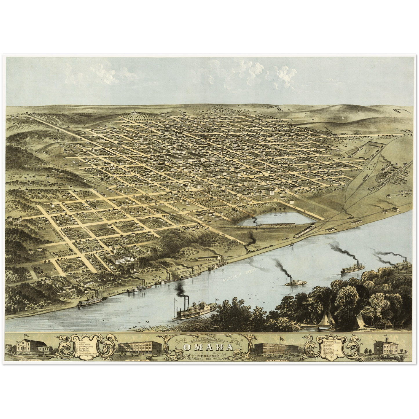 Historische Stadtansicht Omaha um 1868