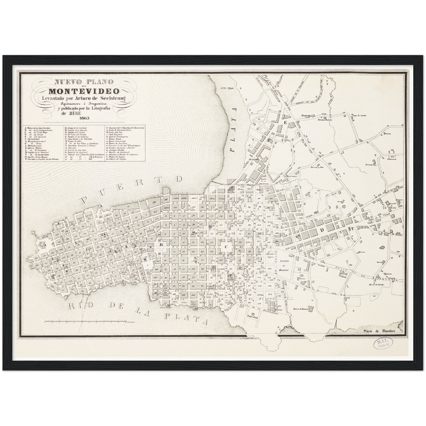 Historischer Stadtplan Montevideo um 1865