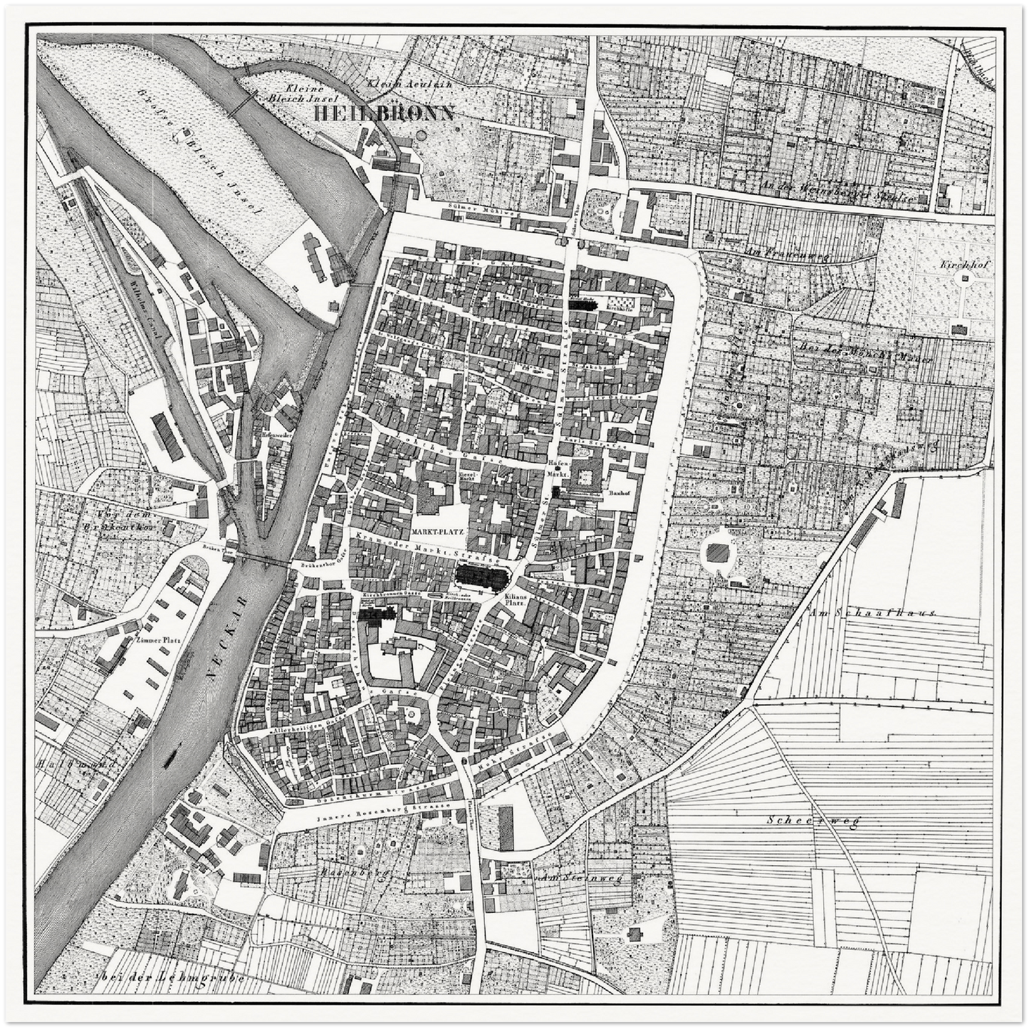 Historische Stadtansicht Heilbronn um 1834