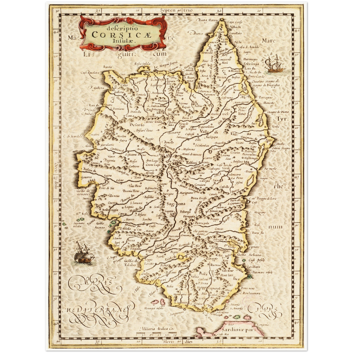 Historische Landkarte Korsika um 1650