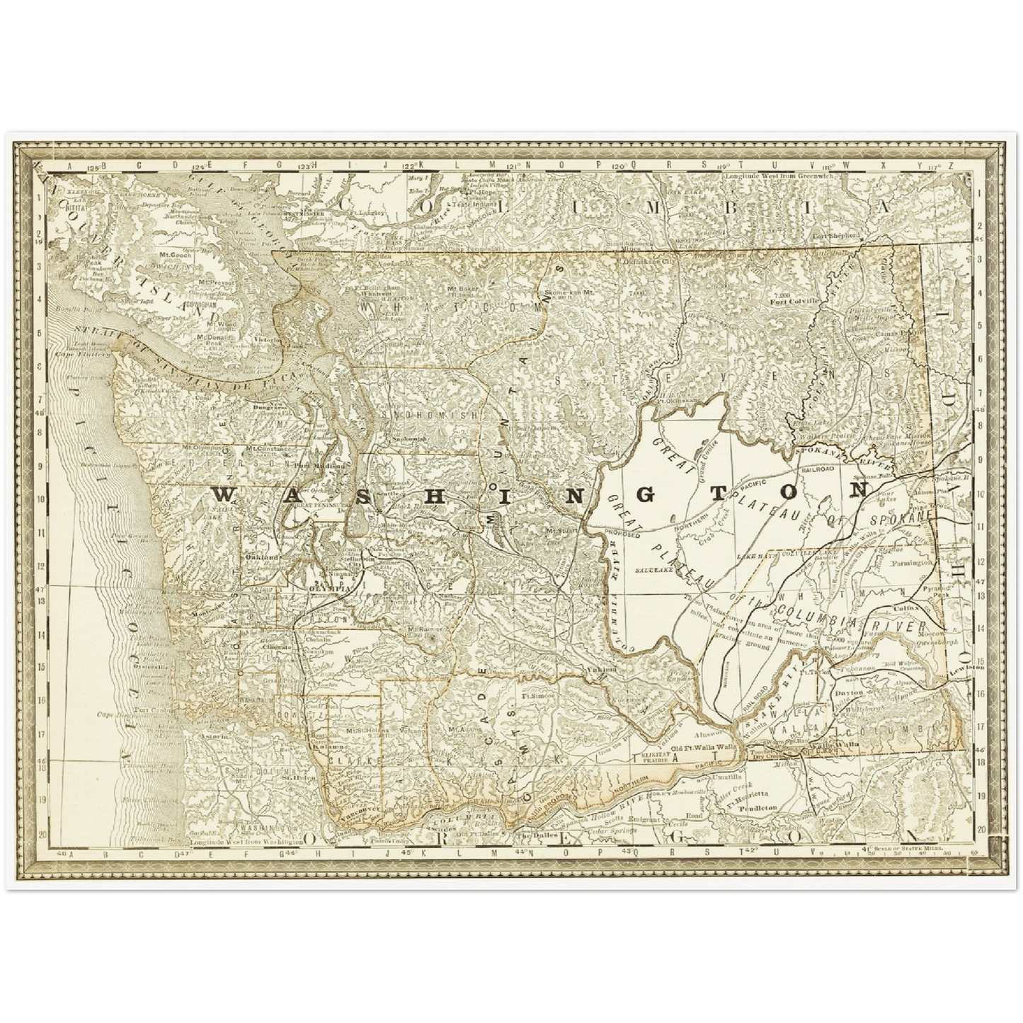 Historische Landkarte Washington um 1882