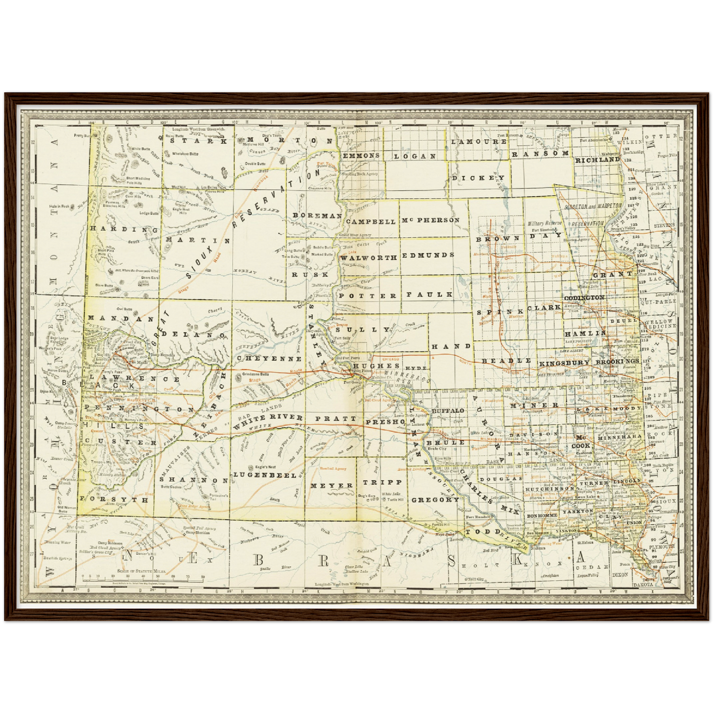 Historische Landkarte South Dakota um 1882