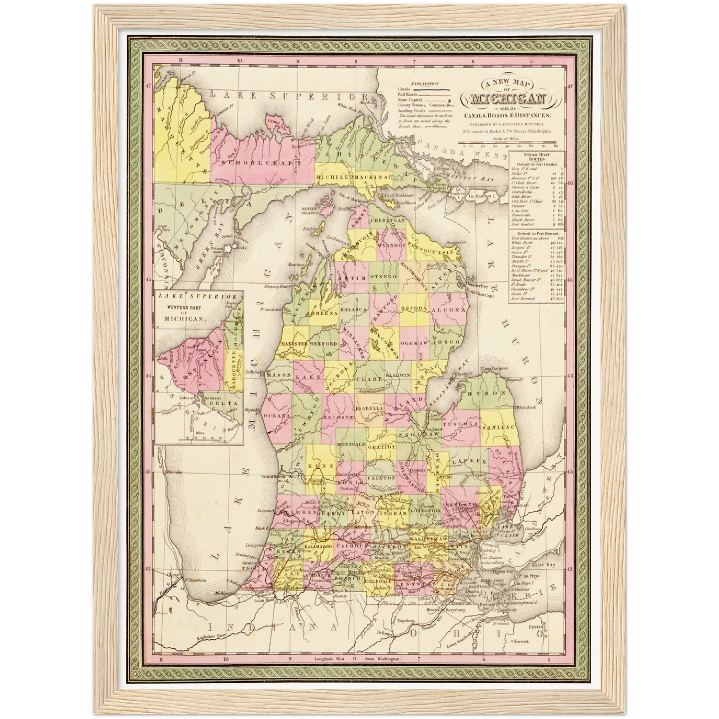 Historische Landkarte Michigan um 1849