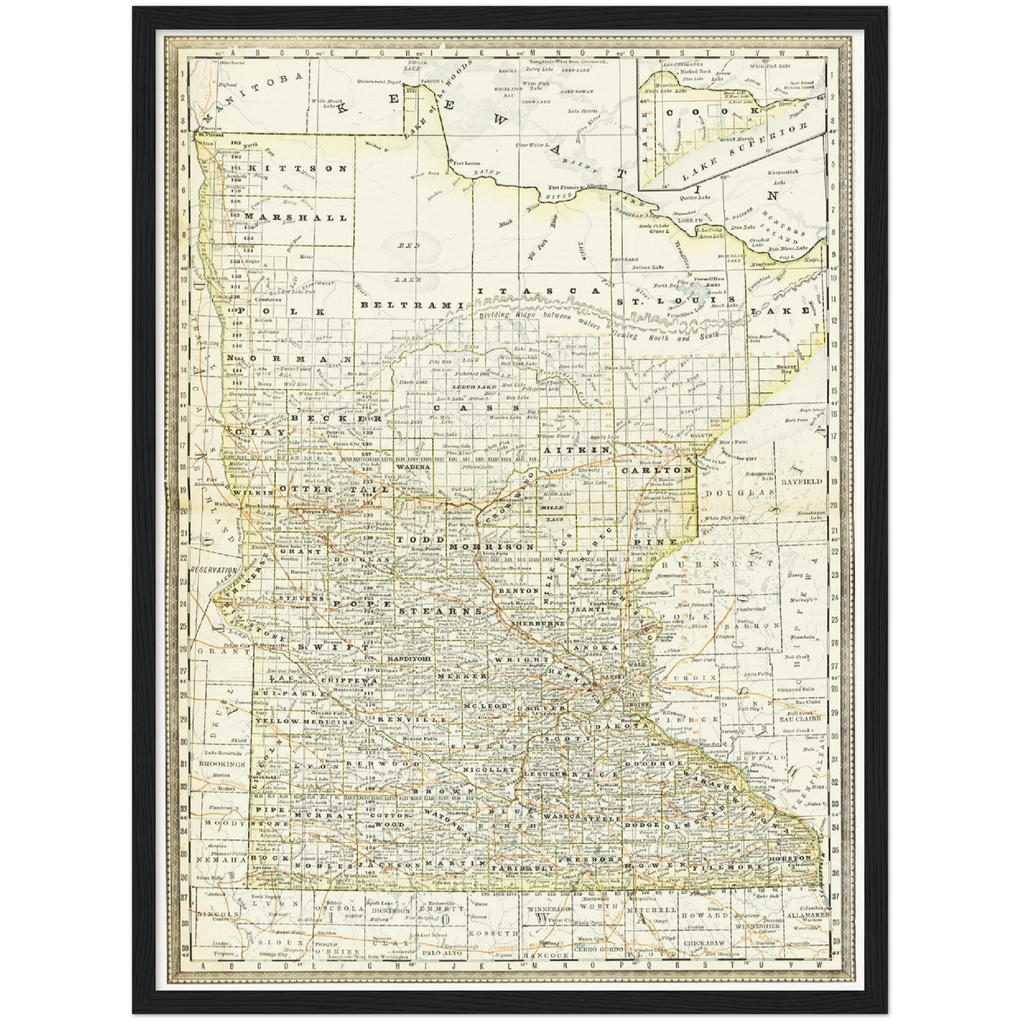 Historische Landkarte Minnesota um 1882