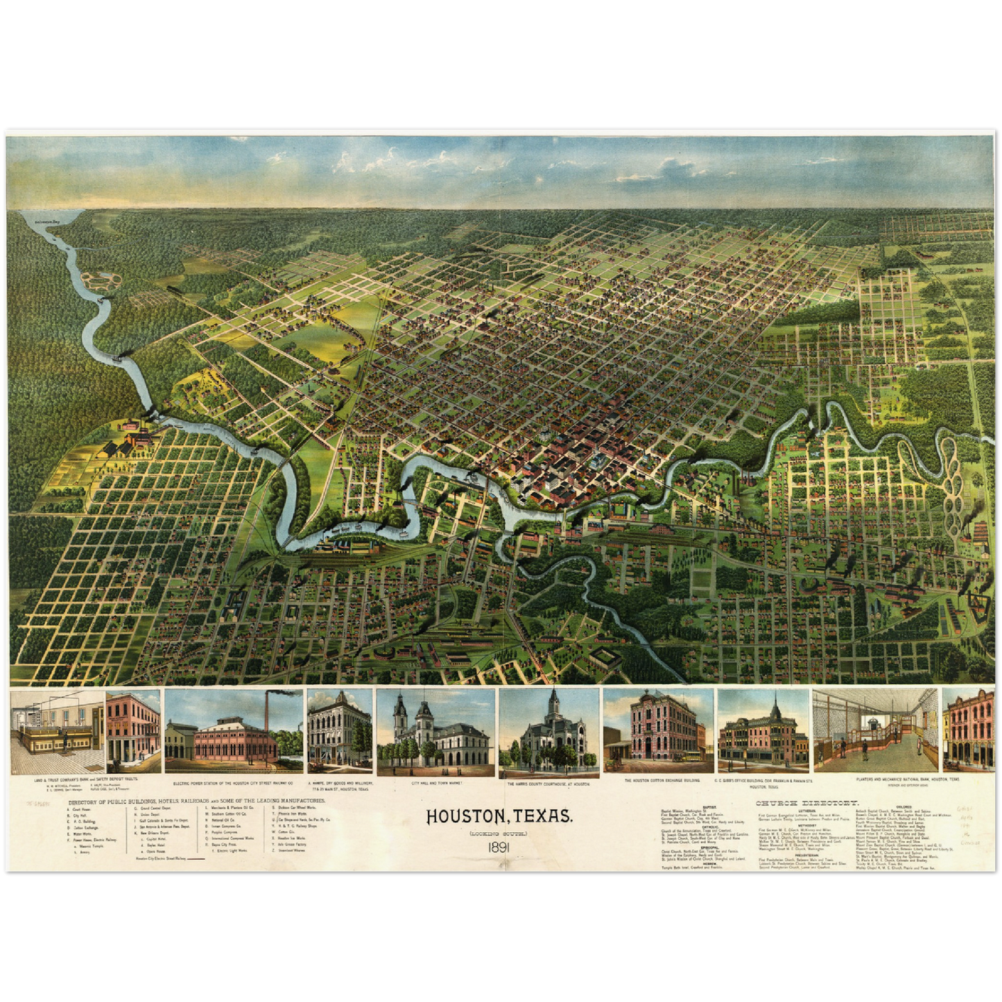 Historische Stadtansicht Houston um 1891
