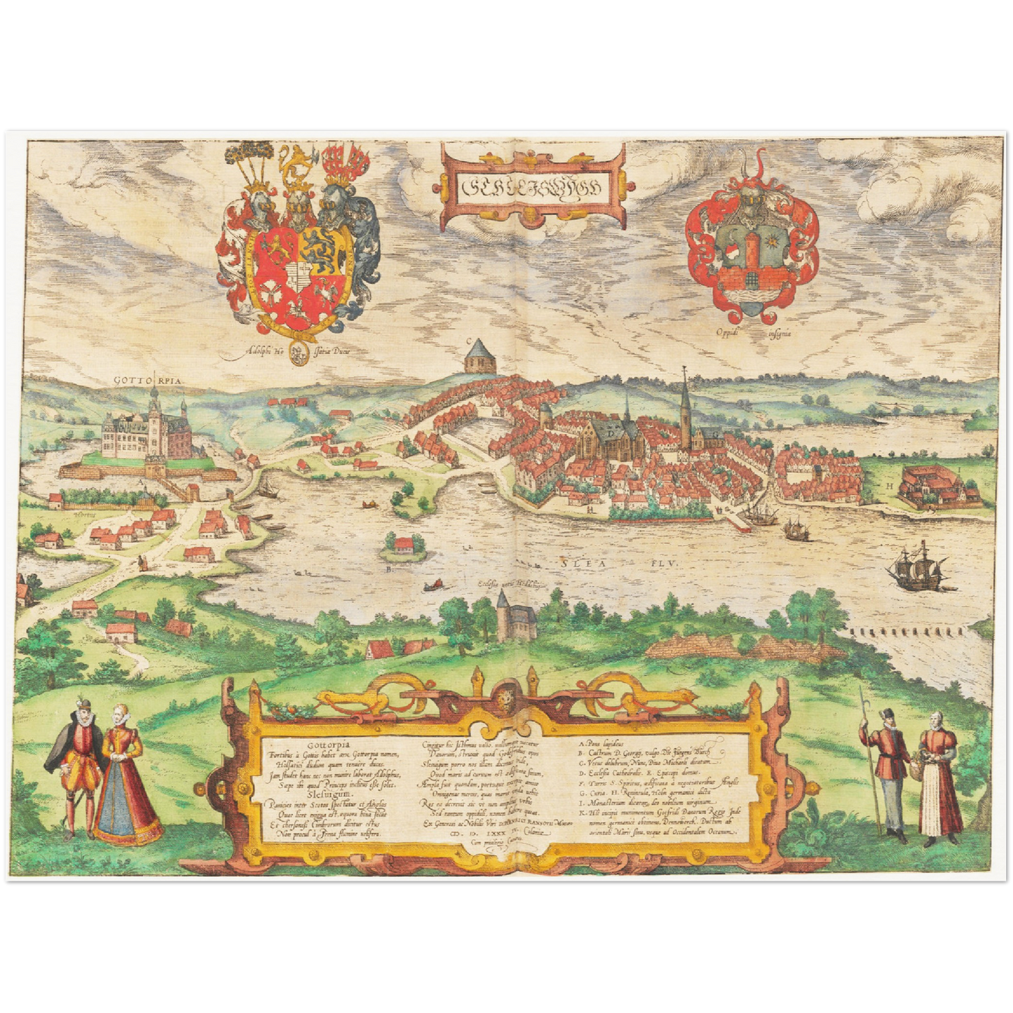 Historische Stadtansicht Schleswig um 1592