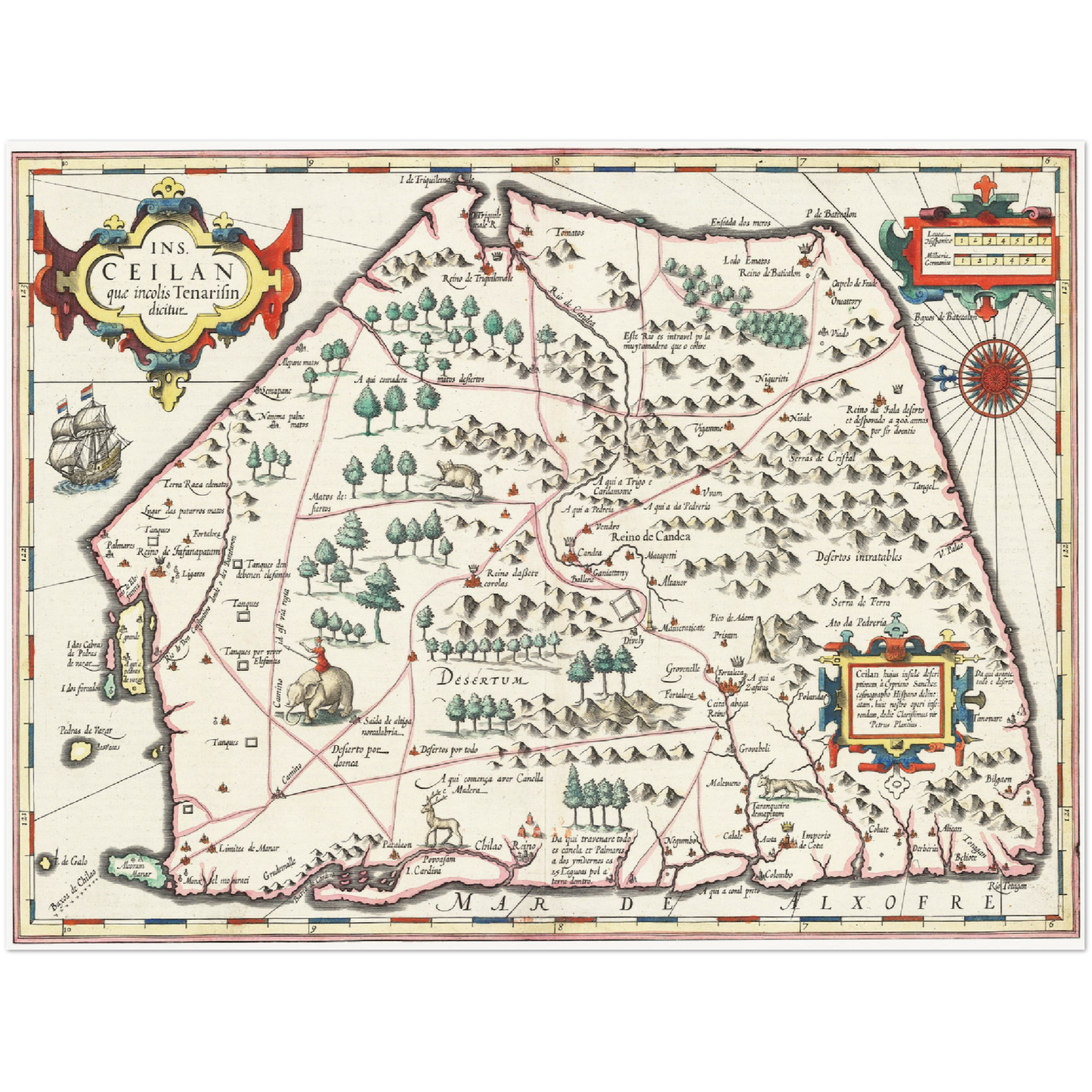 Historische Landkarte Sri Lanka um 1606