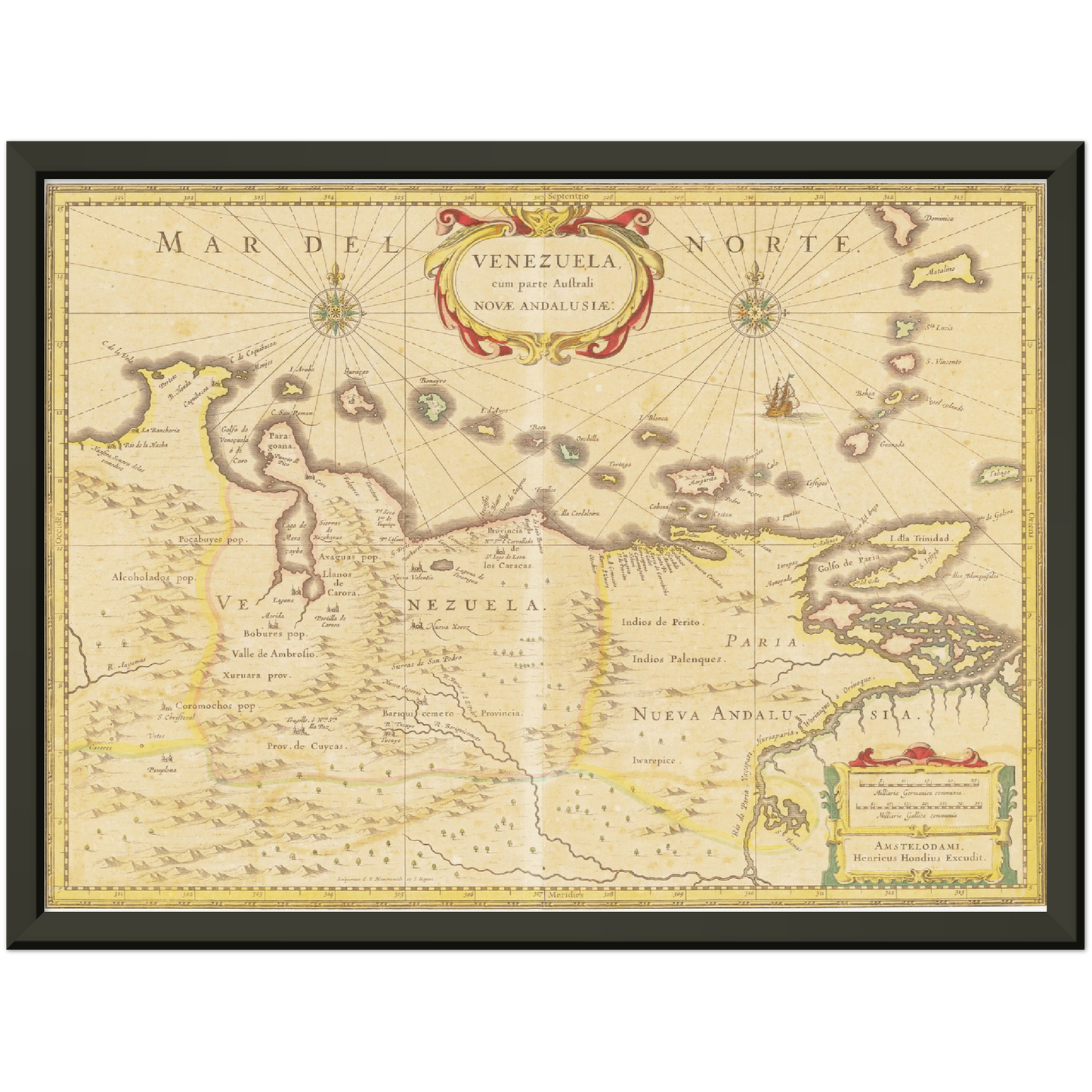 Historische Landkarte Venezuela um 1638