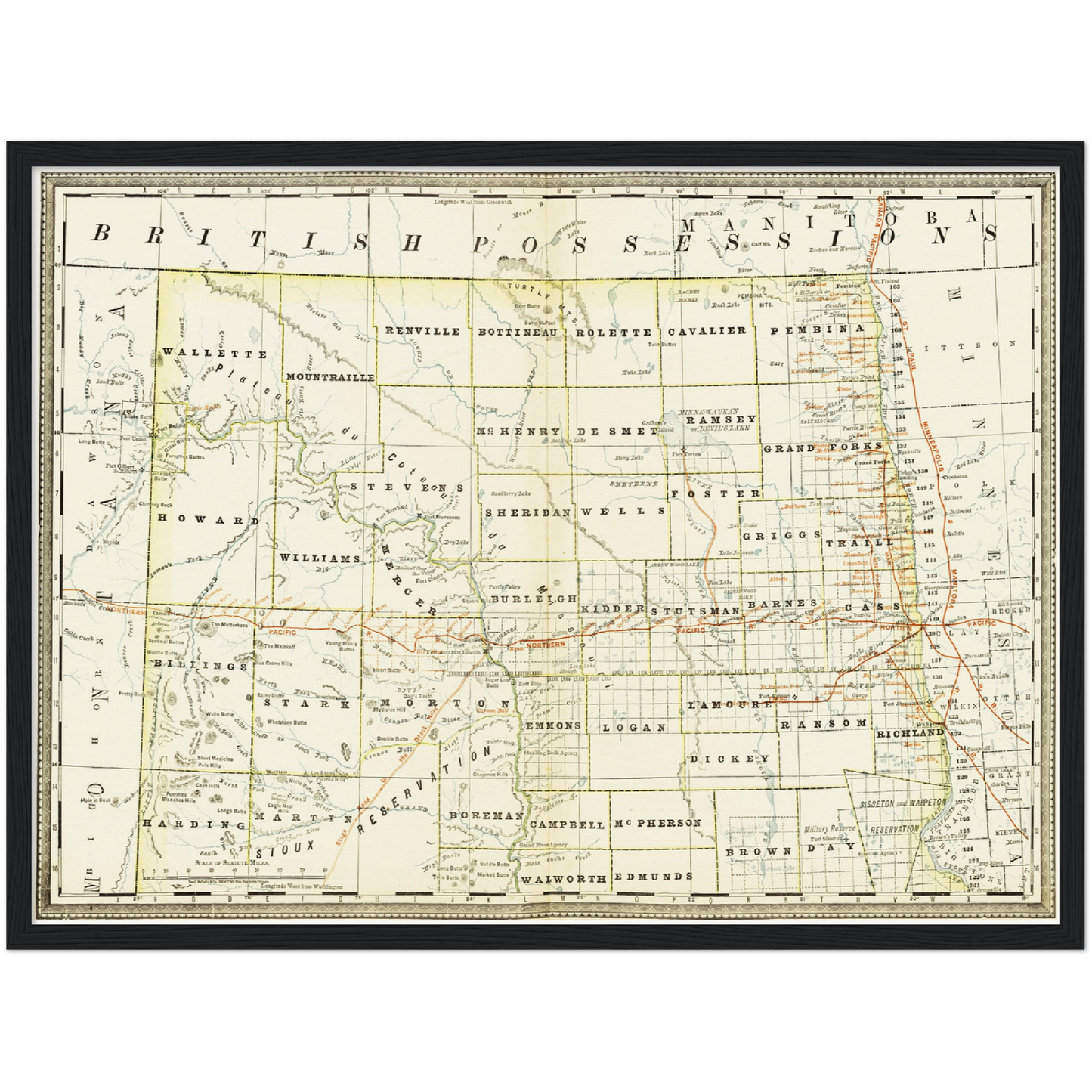 Historische Landkarte North Dakota um 1882