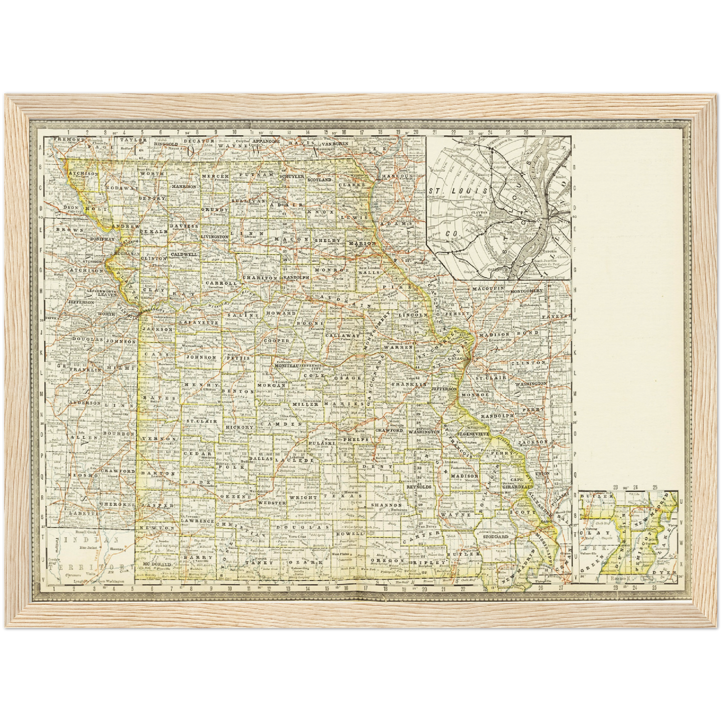 Historische Landkarte Missouri um 1882
