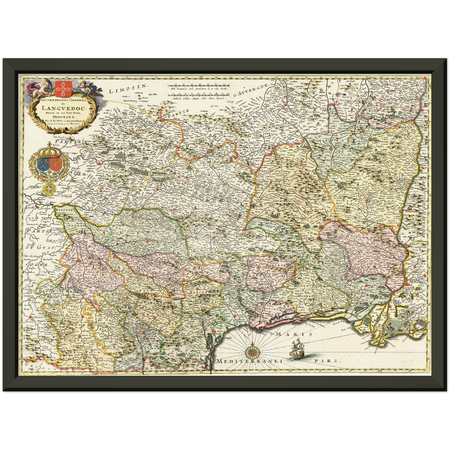 Historische Landkarte Languedoc um 1721
