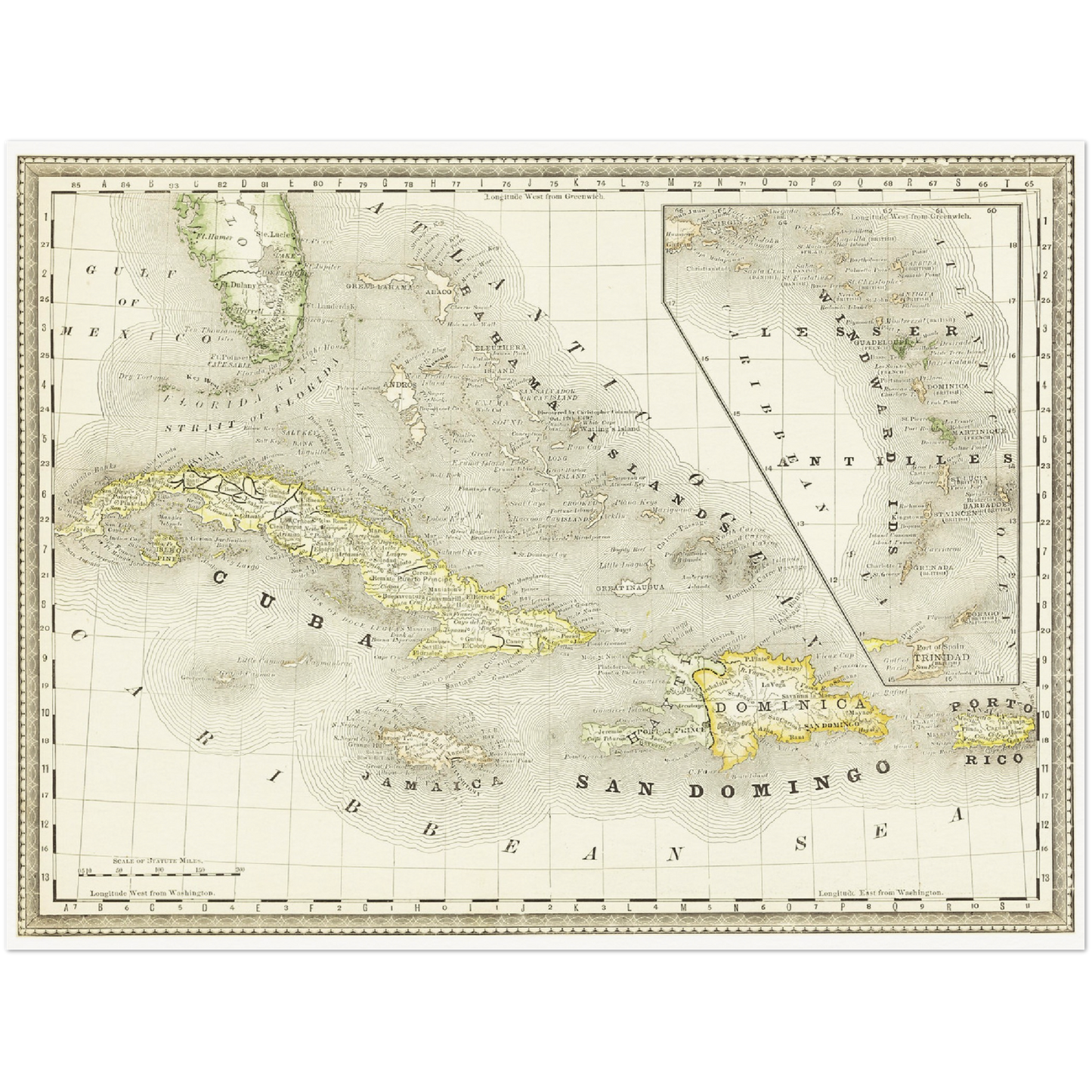 Historische Landkarte Kuba um 1882