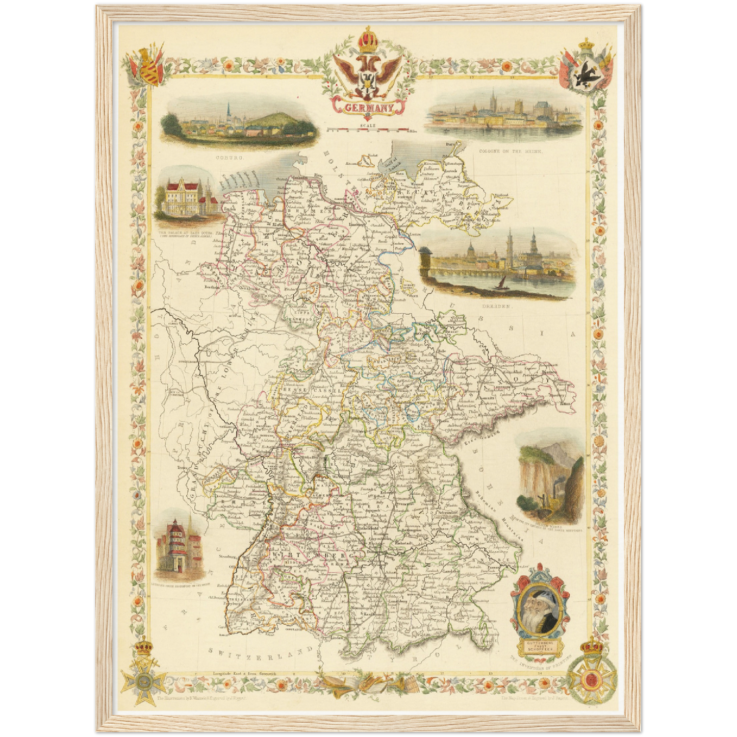 Historische Landkarte Deutschland um 1851