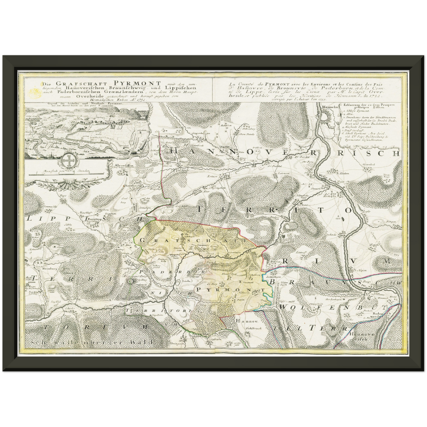 Historische Landkarte Pyrmont um 1753