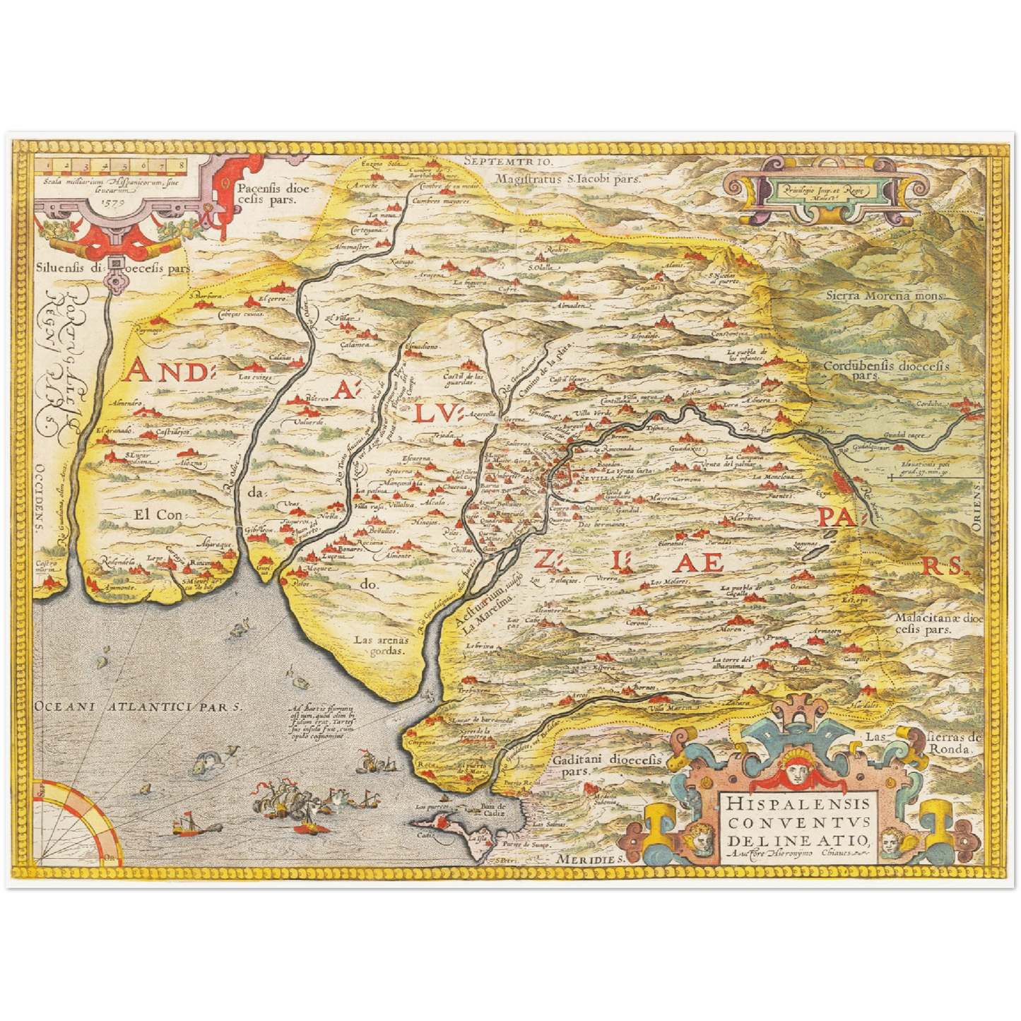 Historische Landkarte Andalusien um 1609