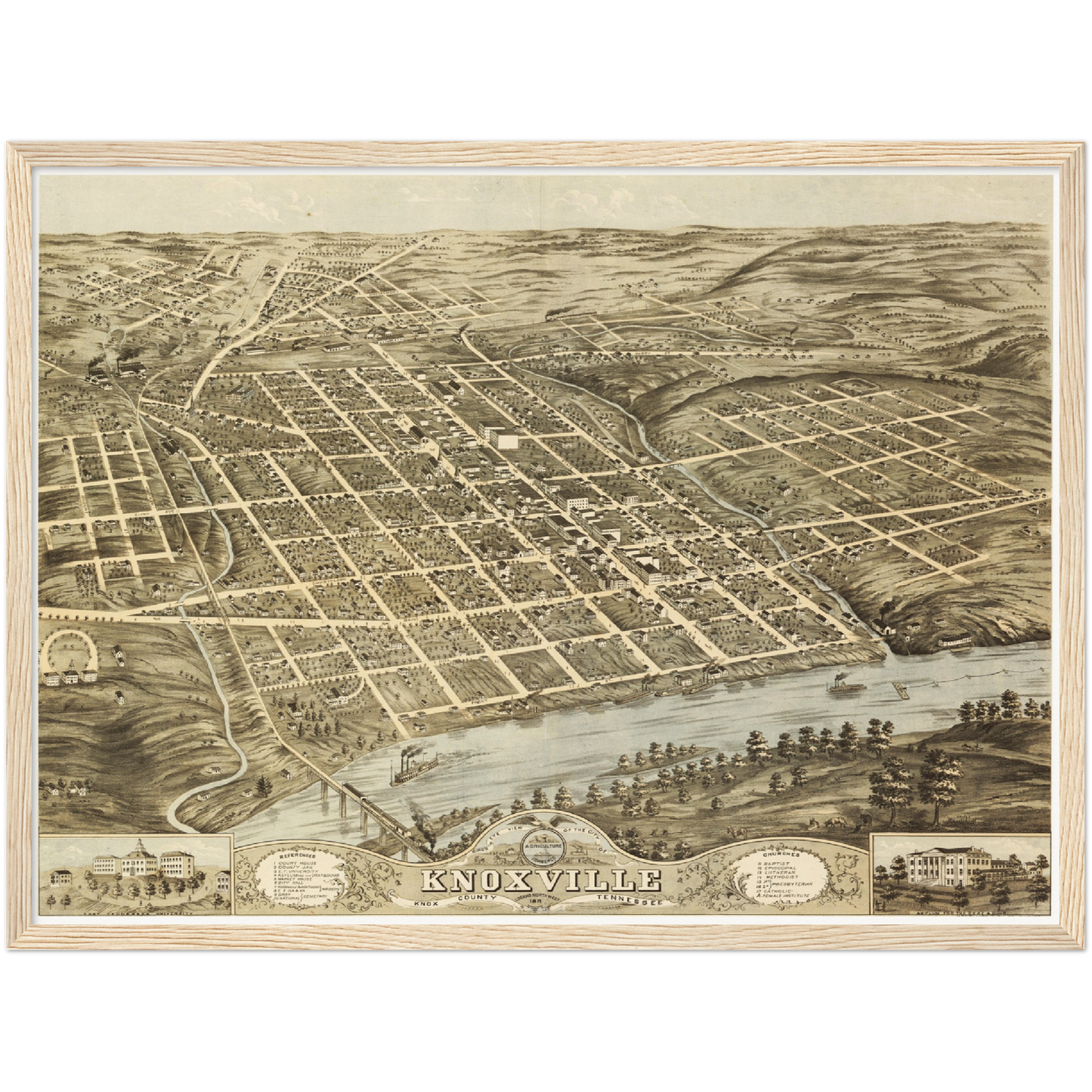 Historische Stadtansicht Knoxville um 1871