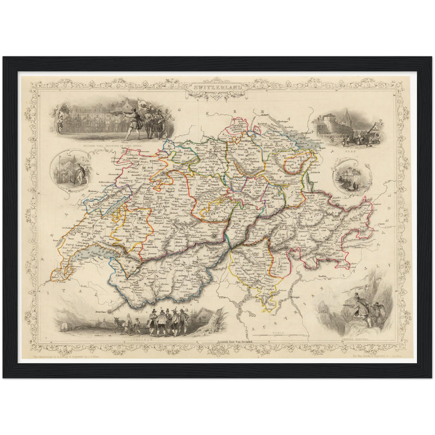 Historische Landkarte Schweiz um 1850
