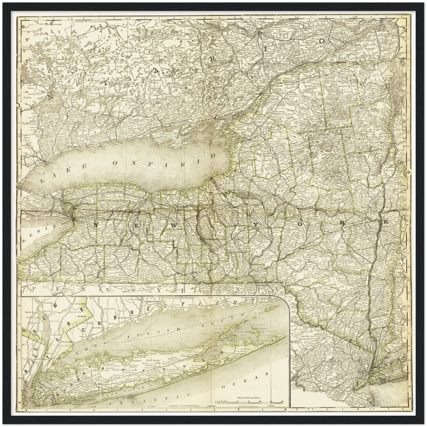 Historische Landkarte New York um 1882