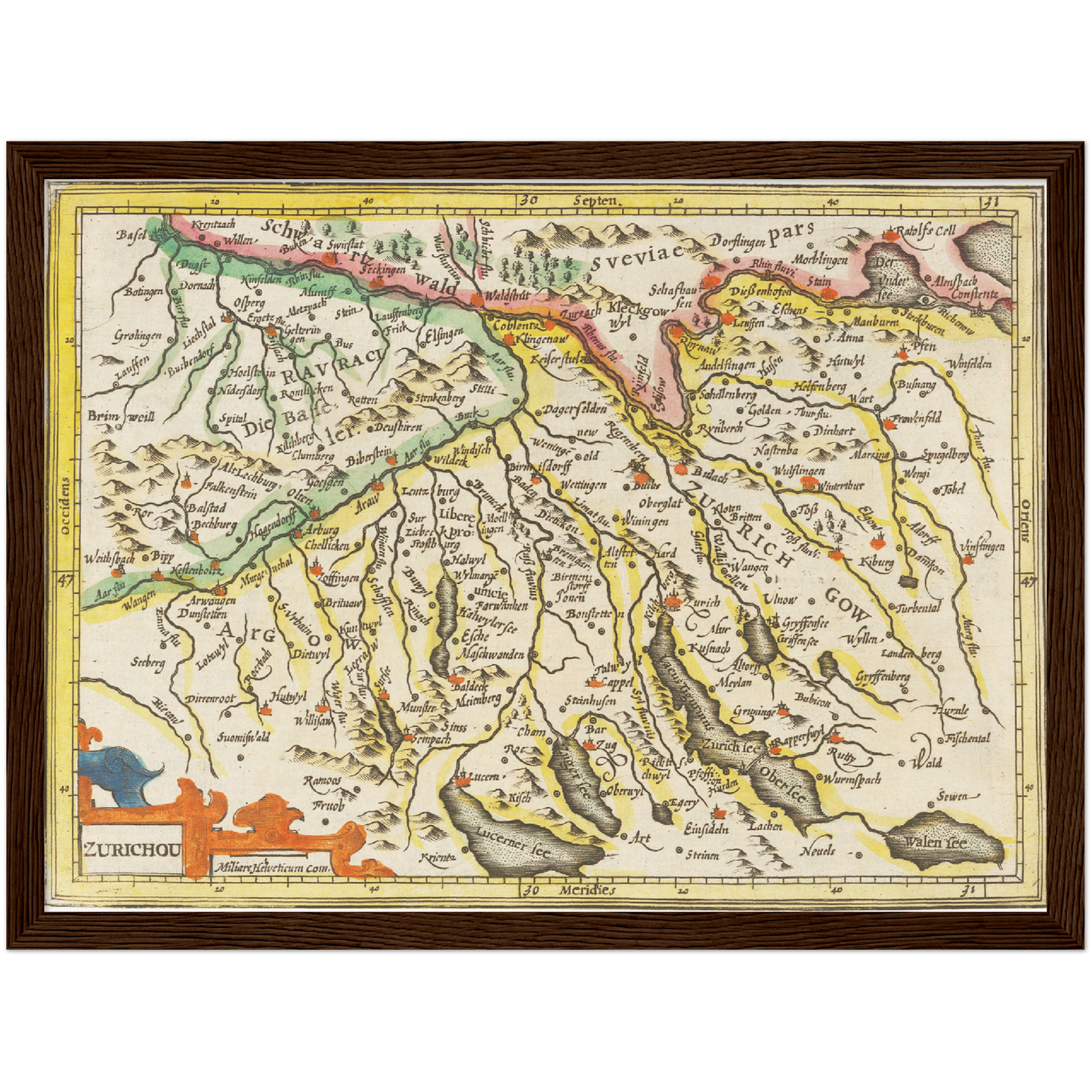 Historische Landkarte Zürichgau um 1609