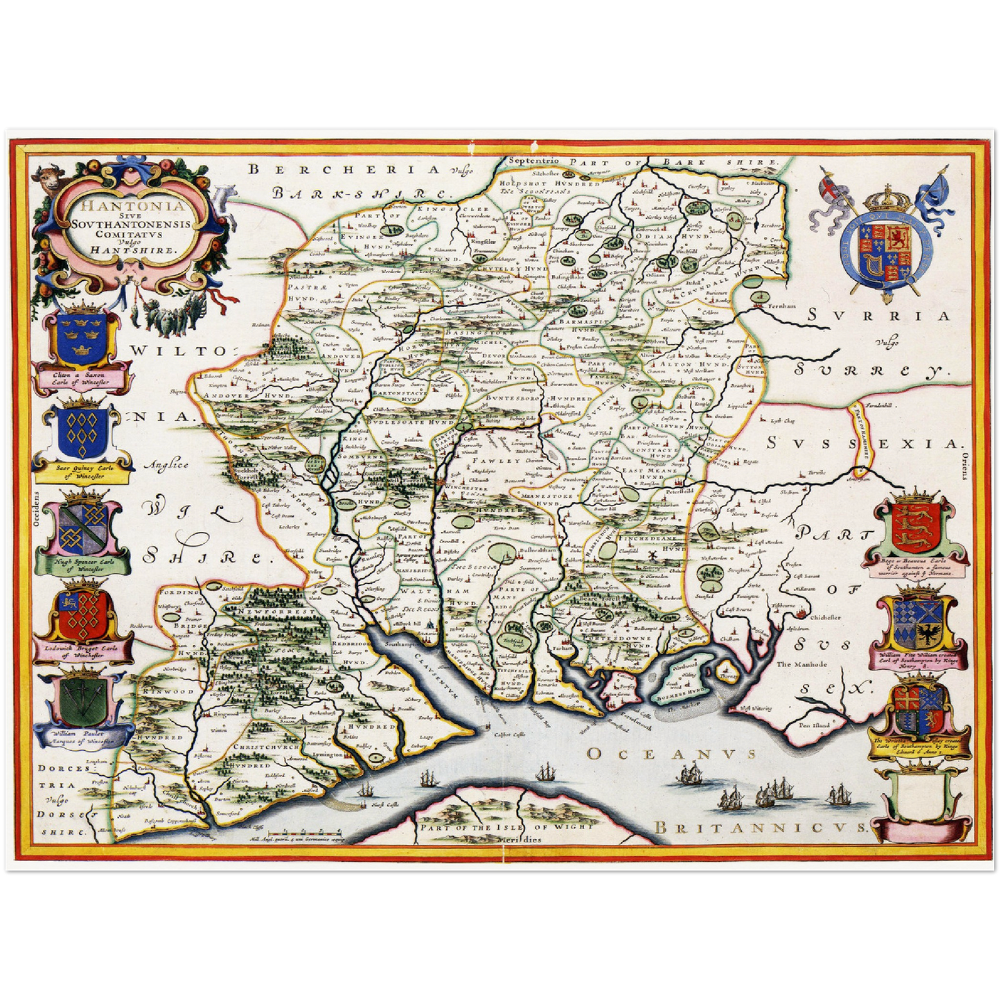 Historische Landkarte Hampshire  um 1646