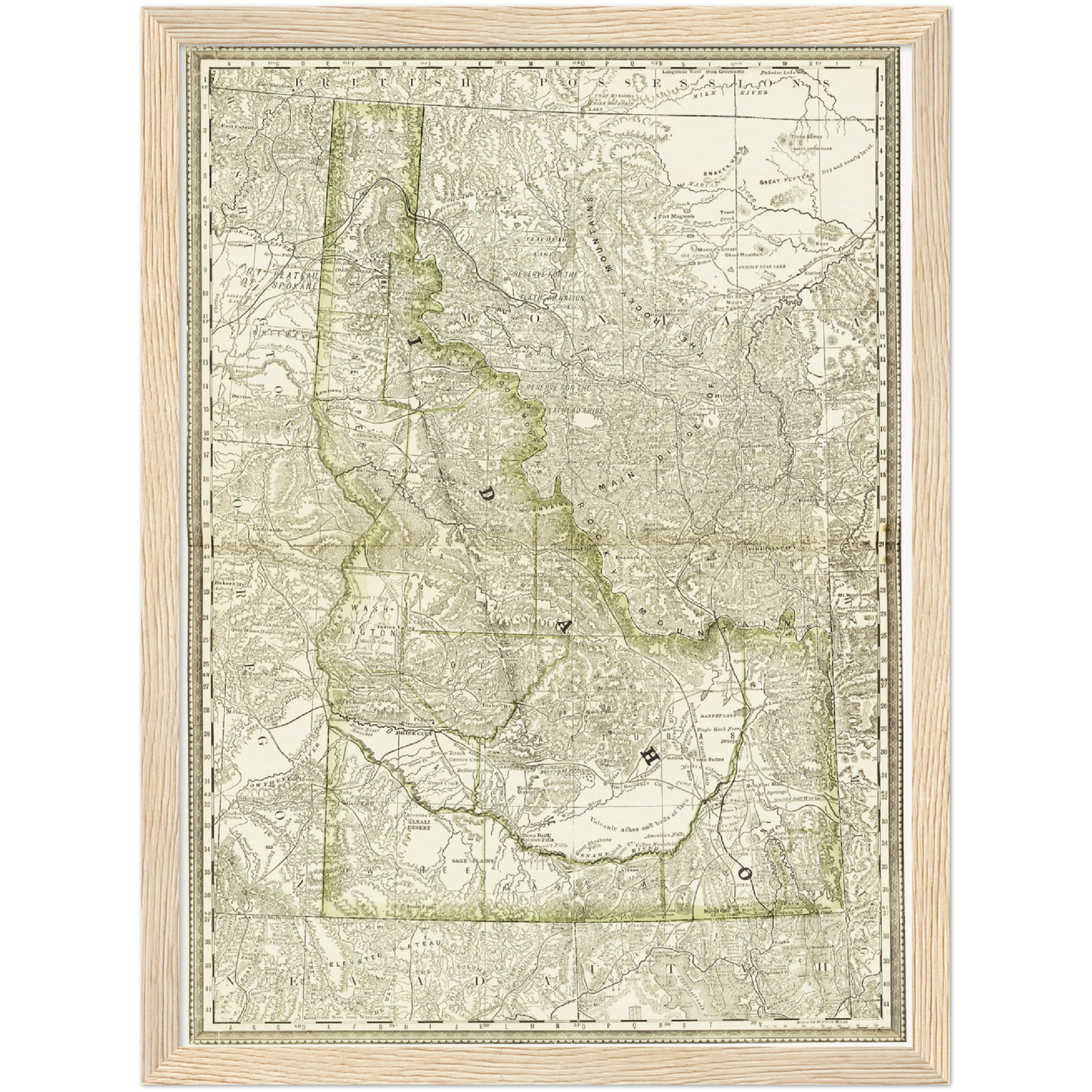 Historische Landkarte Idaho um 1882