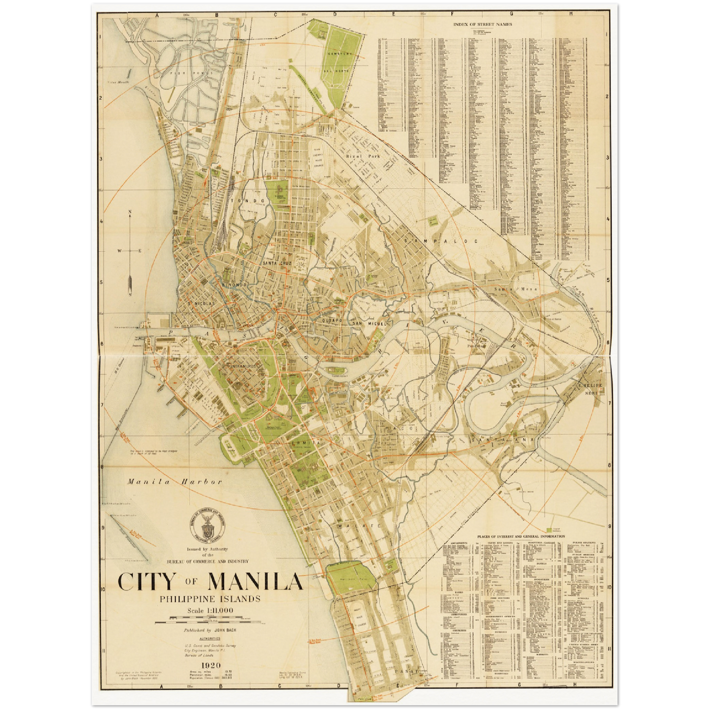 Historischer Stadtplan Manila um 1920