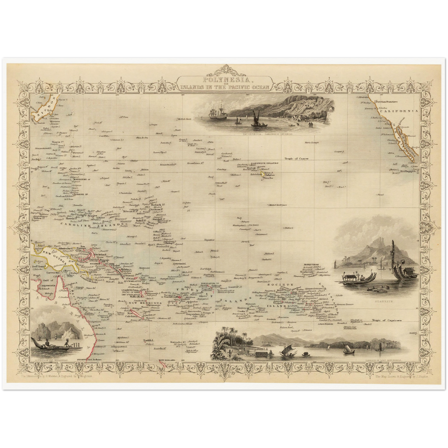 Historische Landkarte Polynesien um 1850