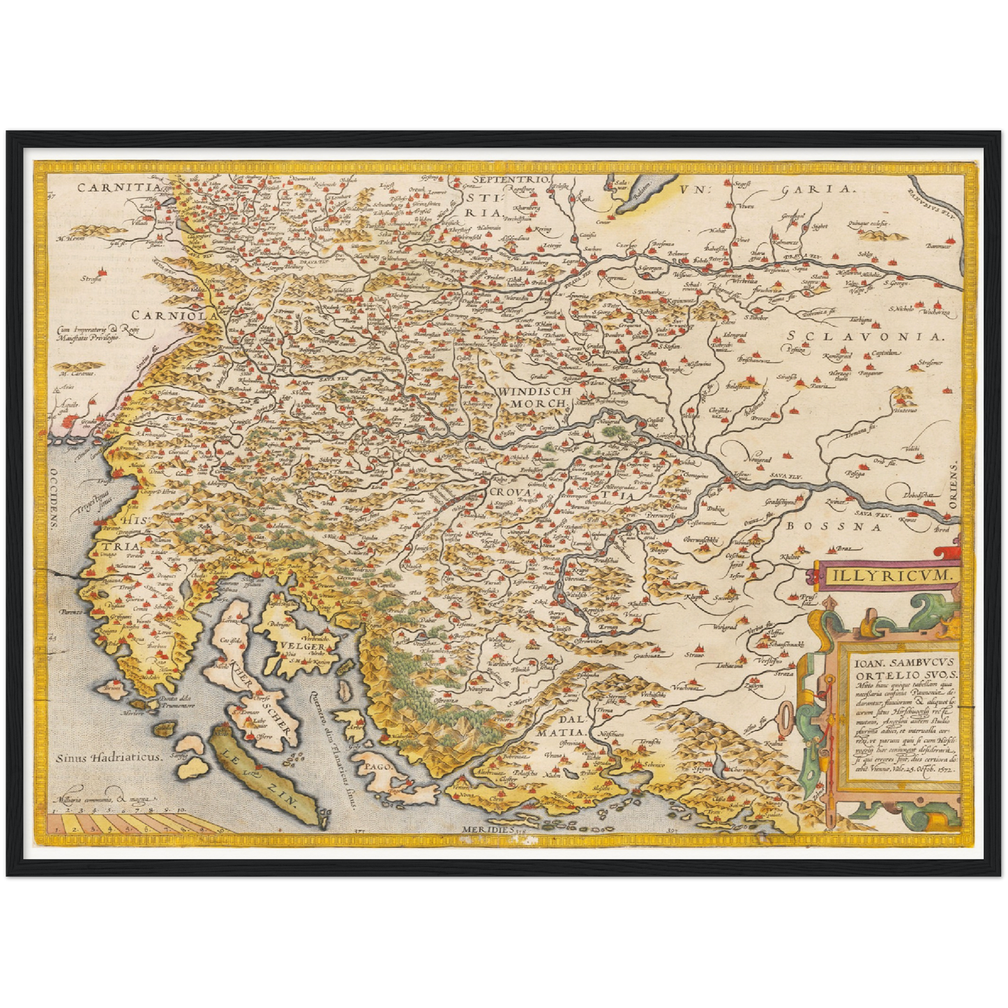 Historische Landkarte Slowenien & Kroatien um 1609