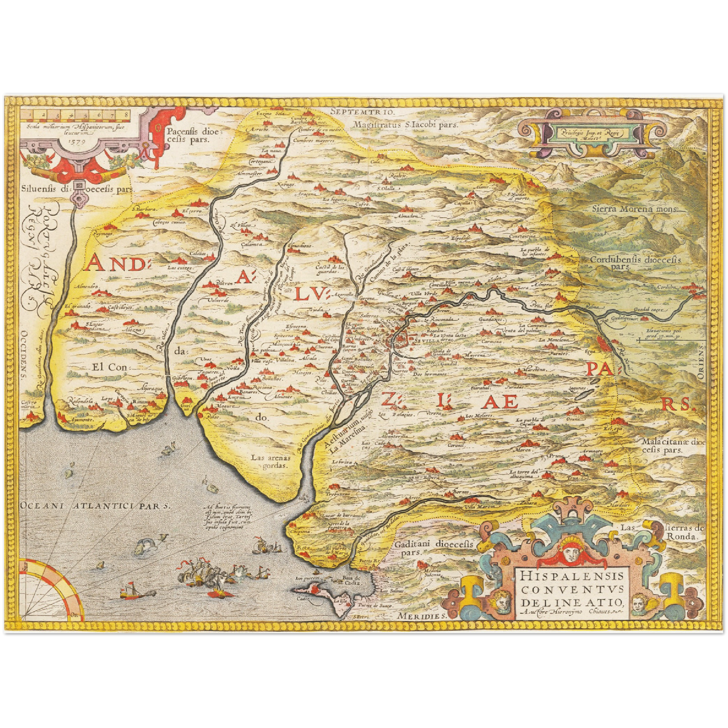 Historische Landkarte Andalusien um 1609