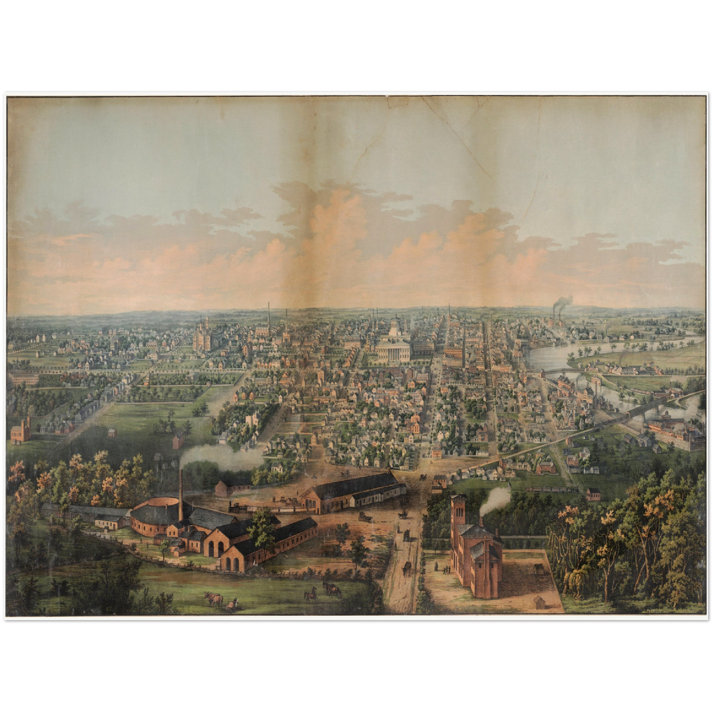 Historische Stadtansicht Columbus um 1861