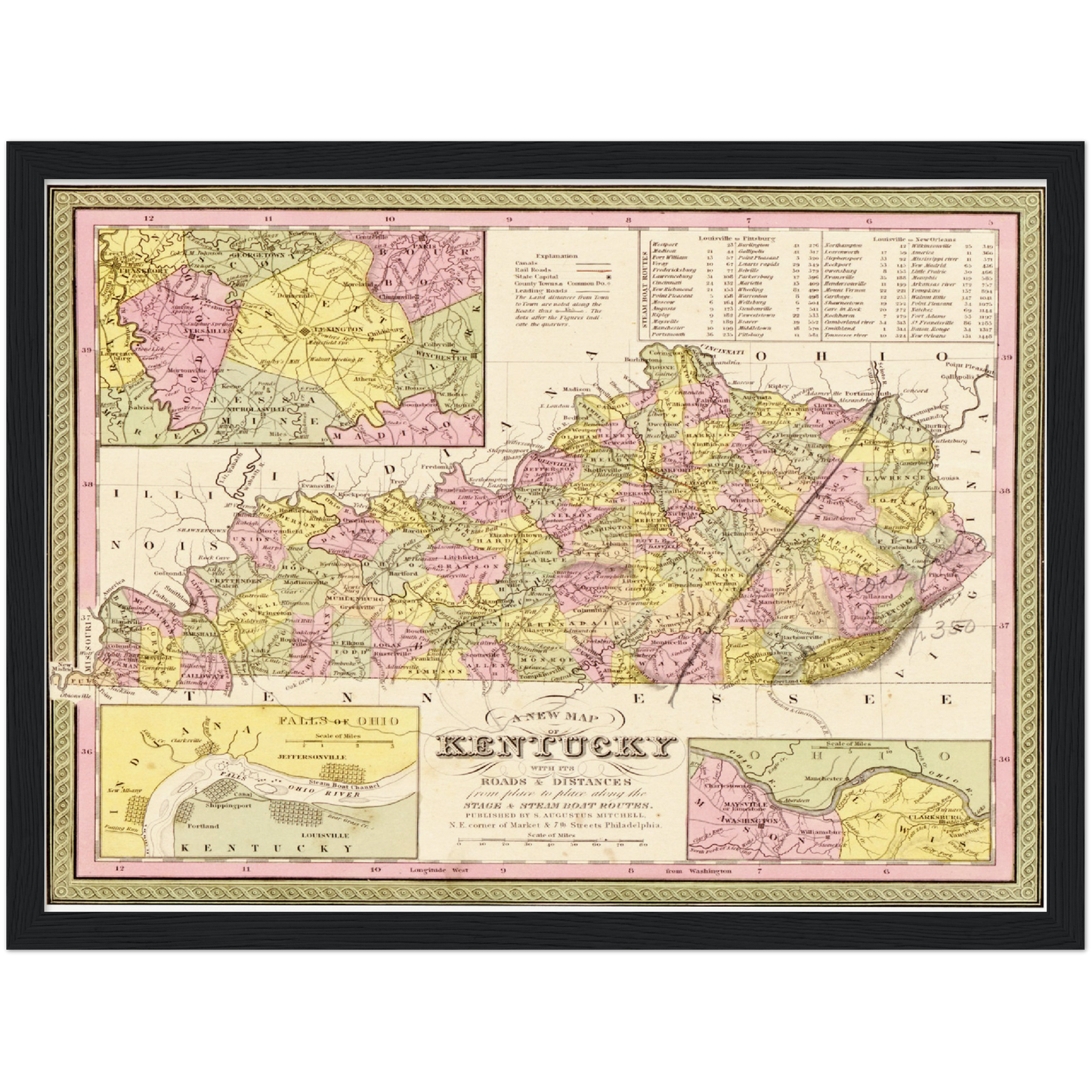 Historische Landkarte Kentucky um 1849